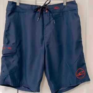 O’Neill men’s swim trunks. Navy with orange. 32
